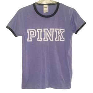 PINK Victoria's Secret Lavender Purple Ringer T-Shirt Women's Size S Graphic Tee
